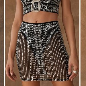 12th tribe VIOLET BLACK RHINESTONE MESH MINI SKIRT